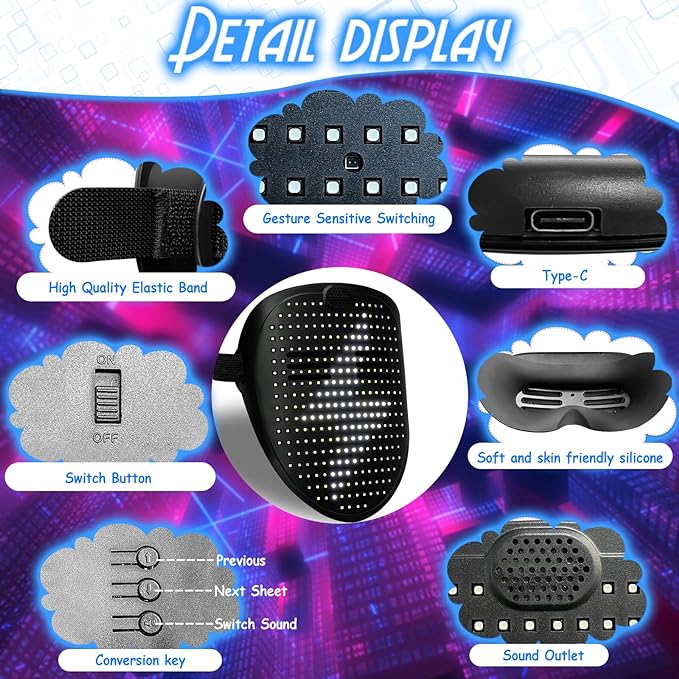 mask is truly a marvel of playfulness and innovation, as it now comes equipped with 10 exciting sound effects that perfectly complement its dynamic visuals, Gesture Sensing, LED Lighted Face Transforming Mask for Costume Cosplay Party