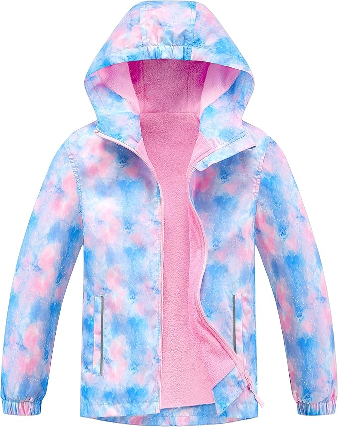 Reflective pieces around the back and front pockets enhance visibility and safety during outdoor activities, especially in dim or crowded environments. Rain Jacket Lightweight Fleece Lined Raincoat