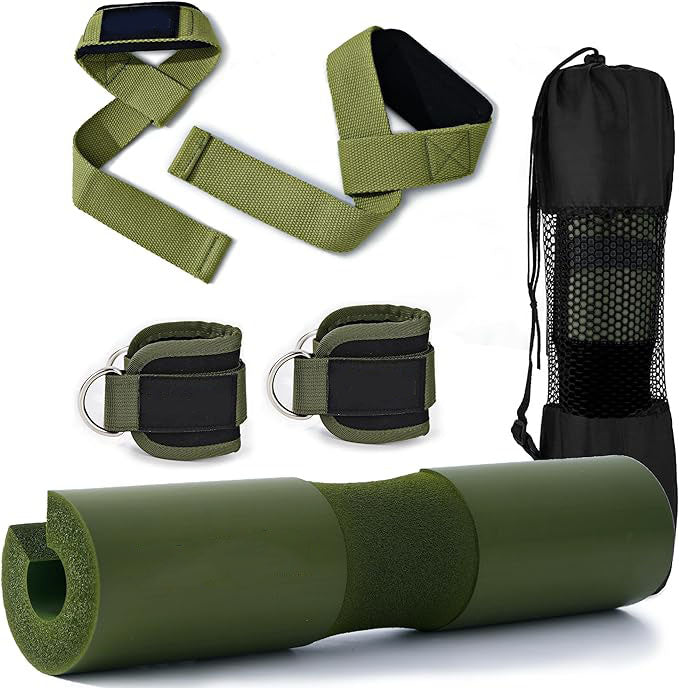 The squat bar pad for Olympic bars is made from soft, Pad Set - Foam Barbell Pad for Squats Cushion, Lunges & Bar Padding for Hip Thrusts - Standard Olympic Weight Bar Pad - With Ankle Straps