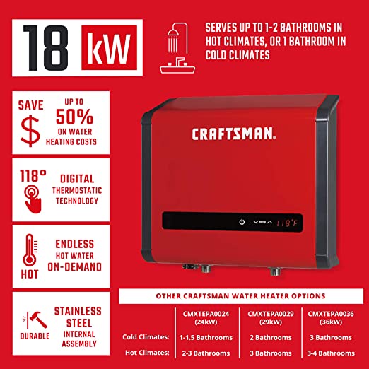 CRAFTSMAN 240-Volt 18-kW 3.73-GPM Tankless Electric Water Heater