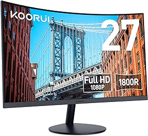 breathtaking viewing quality. The 1800R degree curved design immerses you completely into the working landscape,  27-inch Curved Computer Monitor- Full HD 1080P 75Hz Gaming Monitor 1800R LED