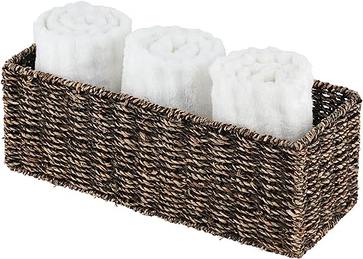 3 Pack Toilet Paper Basket, Bathroom Storage Box for Organizing, Wicker Toilet Tank Bin with Removable Liner, Tank Topper Tray for Closet,