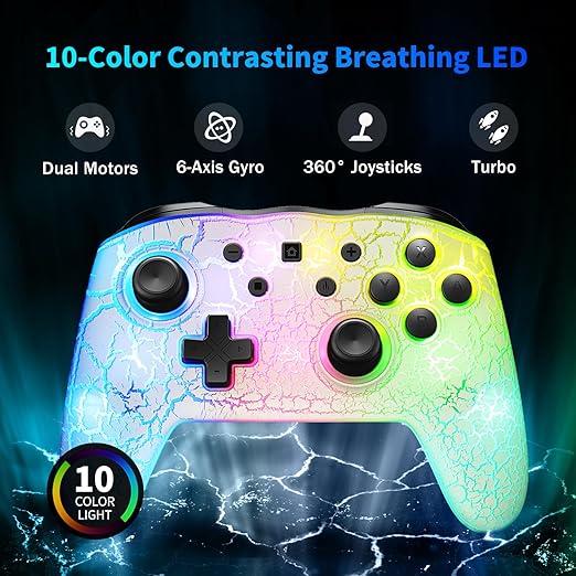 The Pro Switch Controller you receive is random and unique due to the possibility of small, medium and large cracks.  Controller Compatible with Switch/Lite/OLED,Pro Controller Switch with Adjustable LED Light/Turbo/Vibration,Wake-Up Function