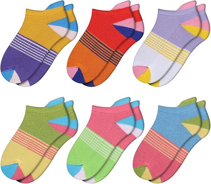 The contrasting colors of the toe and heel make our ankle socks for girls more interesting,  Ankle Running Cotton Short Socks With Cushioned Sole 6 Pairs