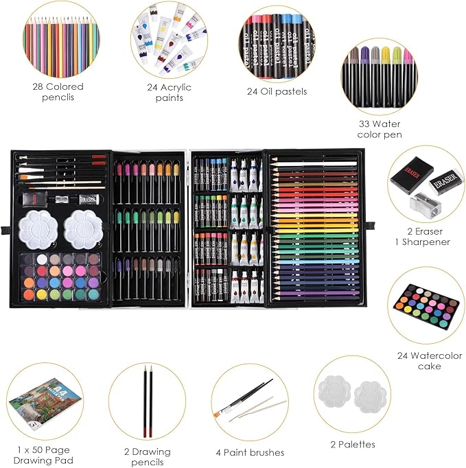 146 Pack Artist Painting Set, Art Supplies Set Box with Markers Crayon Colour Pencils Preschool Art Toys Budding Artists