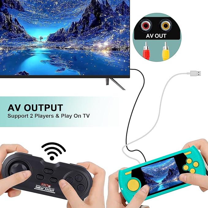 HD Screen Preloaded 300+ Classic Retro Video Games with Wireless Handle, TV Output Dual Players Mode for Christmas