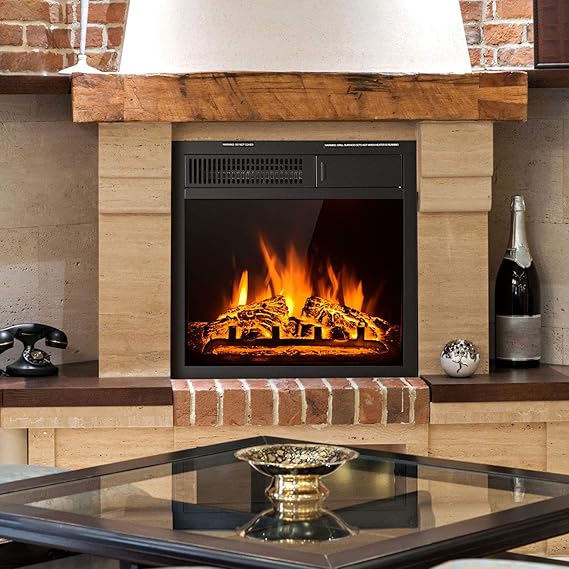 7 different flame brightness levels, which can meet your various needs for brightness.reestanding & Recessed Electric Fireplace Heater with Remote Control, Adjustable Heater,