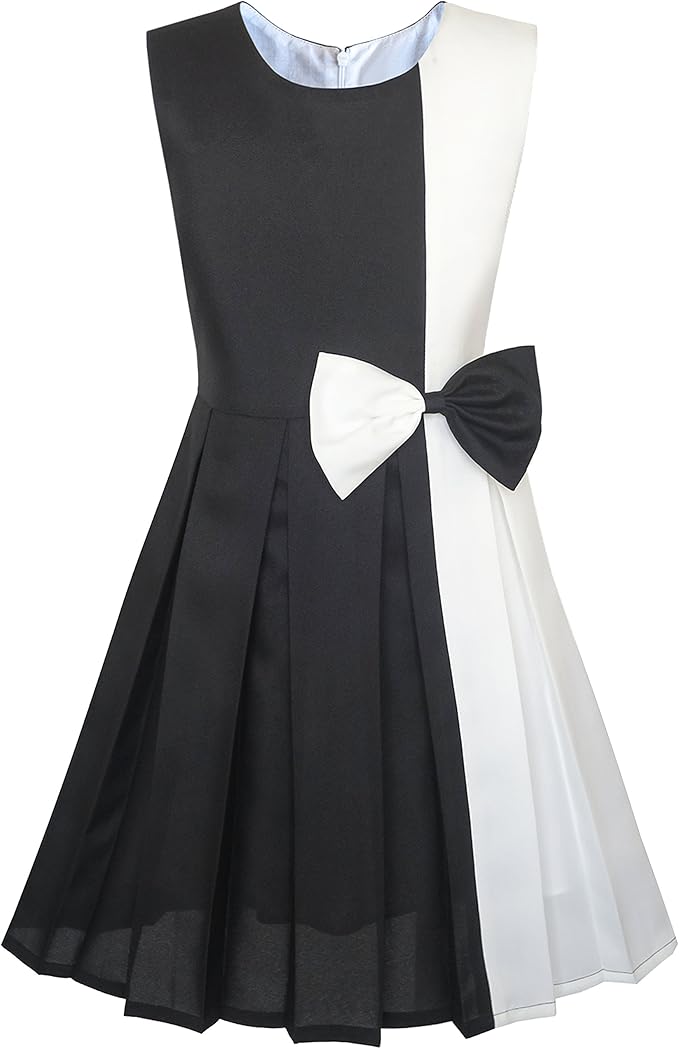 The dress features a stylish V-neck design, button decoration, and a removable belt. The ruffled short sleeves keep you cool and refreshed; the pleated hem is trendy.  Girls Short Sleeve Fashion V Neck Button Removable Belt Dress with Pockets