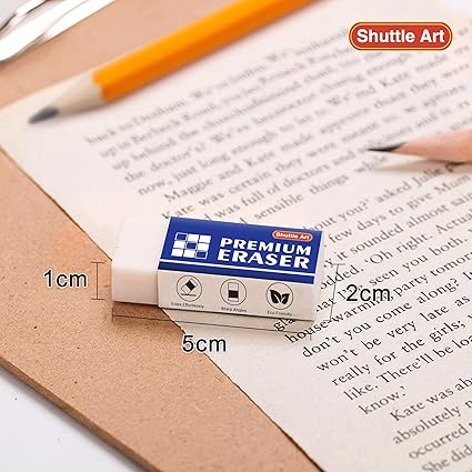 Shuttle Art erasers can erase most types of pencil marks without smudging and soft material will not paper or leave marks behind,  White Erasers Classroom Set for Kids Teachers as School and Office Supplies