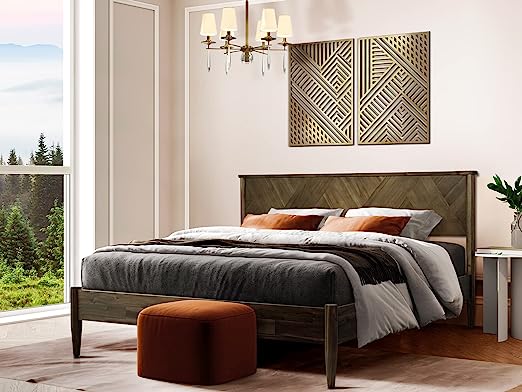 Wooden Bed Frame with Headboard, Solid Wood Platform Bed, Easy Assembly, No Box Spring Needed