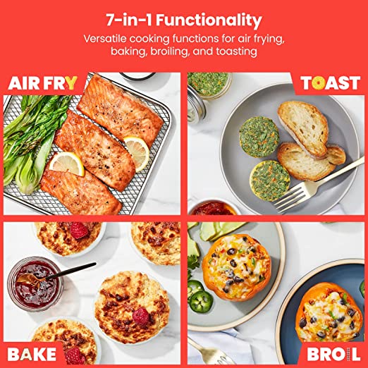 Chefman Toast-Air 20L Air Fryer Toaster Oven, 7-in-1 Combo w/Convection Bake & Broil, Auto Shut-Off, 60 Min Timer, Fry Oil-Free, Nonstick Interior, Accessories & Cookbook Included, Stainless Steel