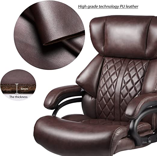 Executive Office Chair Ergonomic PU Leather Office Chair.Lumbar Support with Adjustable High Back Lumbar Support. Modern Executive Chair and Computer Desk Chair, for Heavy People Executive