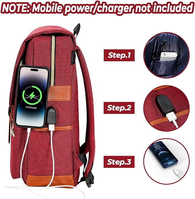 The vintage laptop bag weighs just 1.5 pounds, it effortlessly fits under airplane or bus seats. 15.6 inch Bookbag Casual Daypack with USB Charging Port for College Work , intage Laptop Backpack for Women Men