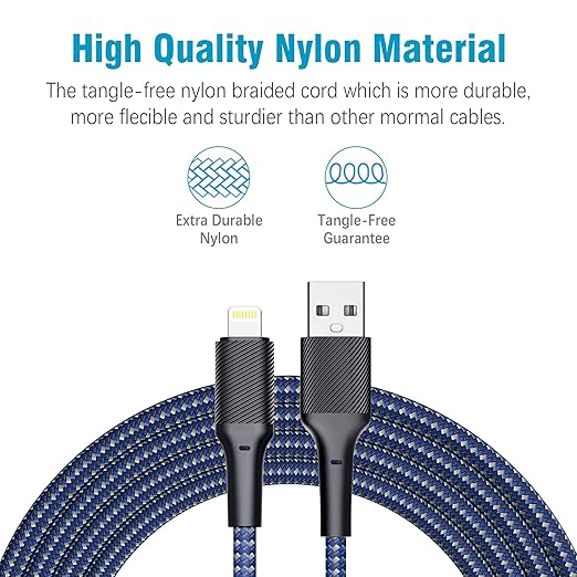 cable more durable and sturdier than normal iPhone charger cables but also flexible and tangle-free, 10 Foot iPhone Charging Cord 10 Feet Compatible for iPhone 12/11/11 Pro/X/Xs Max/XR/8/8 Plus/7/6/6s/SE/5c/5s/5 iPad Air 2/Mini Airpods