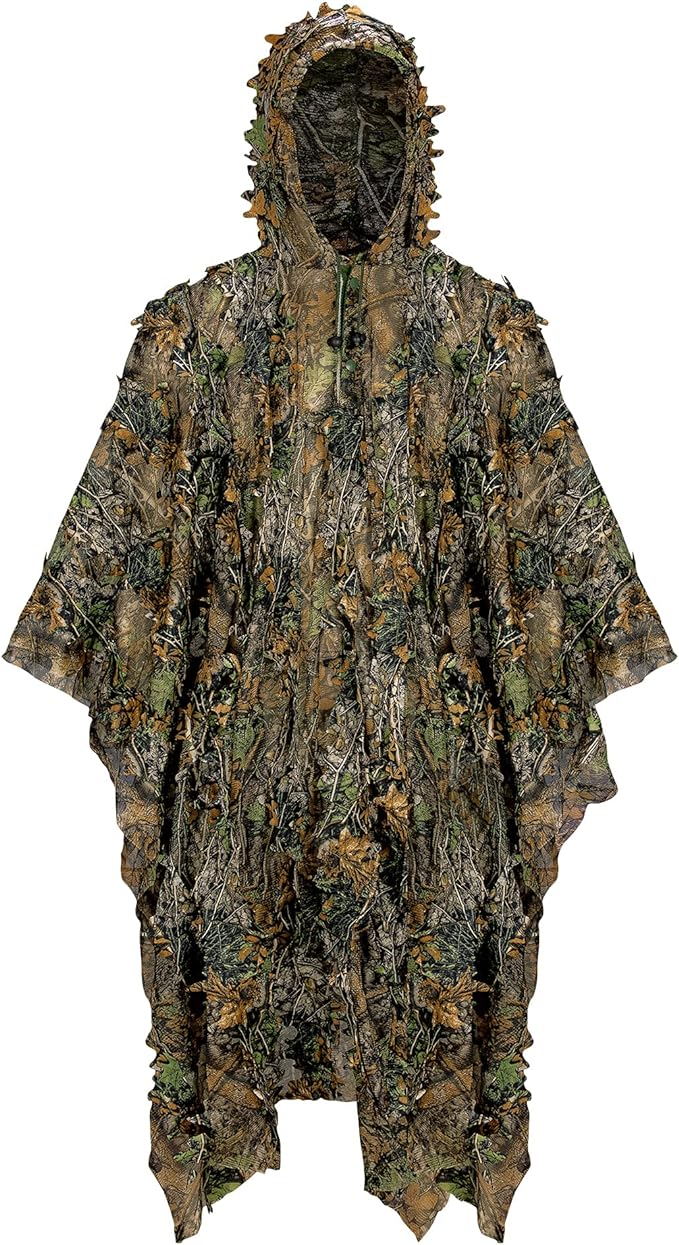 r lightweight mesh material, comfortable to wear, noiseless. Ghillie camo poncho is easily run and jump when hunting, Ghillie Hood for Turkey Hunting Bird Watching Military Training Outdoor Gaming Airsoft Wildlife