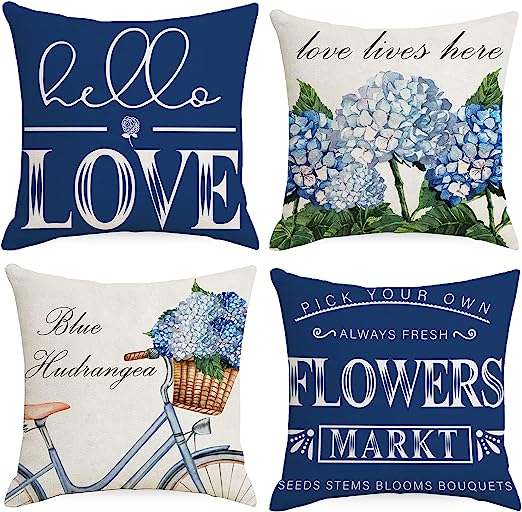 4 Set Throw Pillow Covers, Love Modern Daisy Pillows, Decorative Pillow Covers for Living Room Sofa Bed Couch 18 x 18 Inch