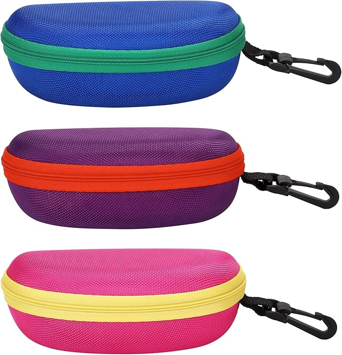 A carabiner-style keychain clip conveniently attaches the glasses case to your handbag, backpack or tote bag to carry your reading glasses,  3 Pieces Portable Hard Shell Sunglasses Case