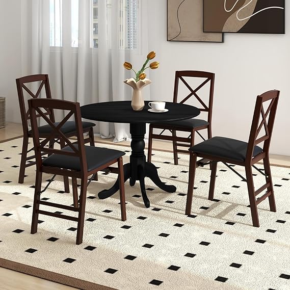 providing a spacious and comfortable dining experience for small family gatherings and intimate dinners.Solid Rubber Wood Frame, Curved Trestle Legs, Adjustable Foot Pads,