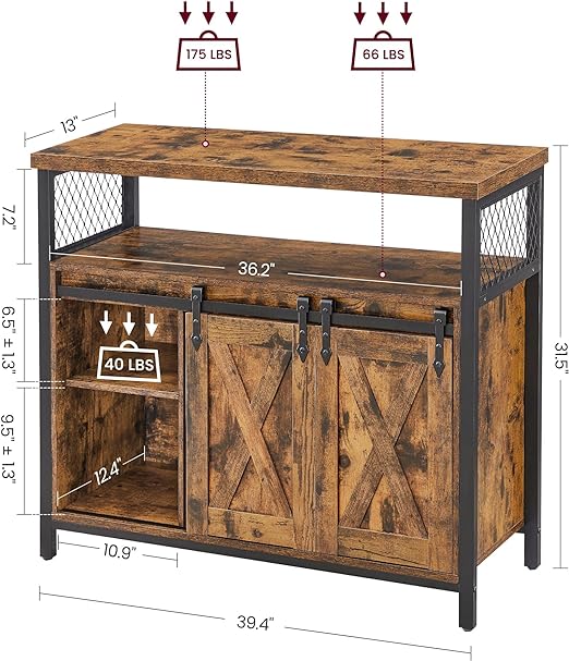 TV cabinet in the living room, or a filing cabinet in the home office, Buffet Sideboard Storage Cabinet with Adjustable Shelf and Sliding Barn Door, Open Compartment, 13 x 39.4 x 31.5 Inches,