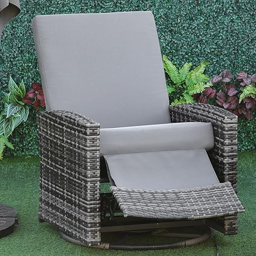 UV-resistant zippered cushion covers which are removable and easy to clean, Outdoor Wicker Lounge Chair with Footrest , Rattan Recliner Sofa with 360° Swivel