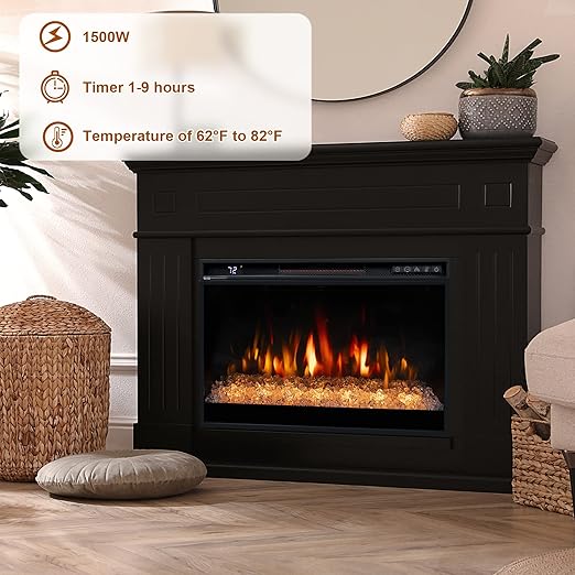 electric fireplace is designed with both panel and remote control. Recessed Fireplace Electric with Remote Control, Overheating Protection and Timer, 1500W Black