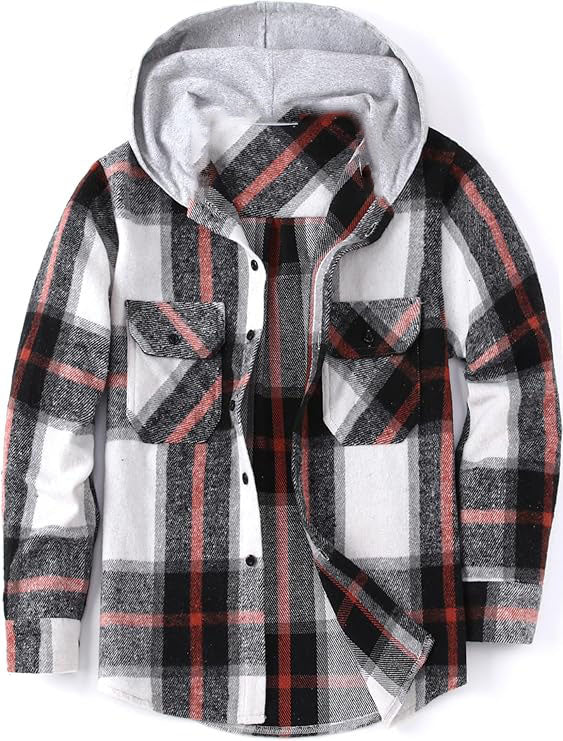 This boys plaid shirt features brushed flannel with cozy sherpa lined throughout,even in the hood,full flannel hoodie,2 chest pockets and two hand pockets,