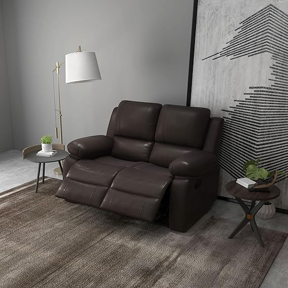 The love seat recliner sofa covered with PU leather is easy to clean for TV snack spills, PU Leather Manual Recliner Chair with Pullback Control Footrest for Living Room