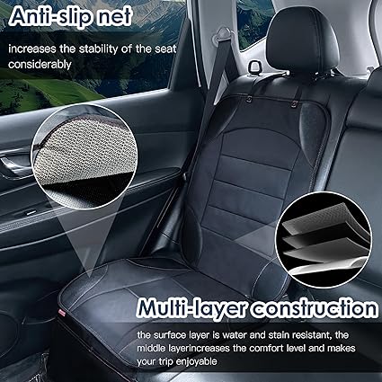 Non-Slip Backing with Mesh Pockets, Waterproof seat Protectors for Vehicles, Car Seat Protector, Seats Protector with Leather and Fabric Padding