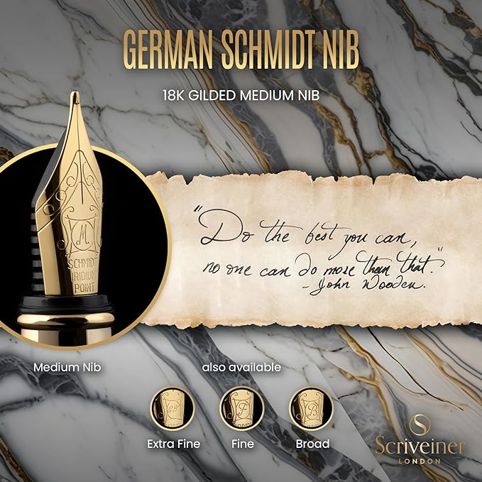 LUXURY –classic British design. Pen - Stunning Luxury Pen with 24K Gold Finish, Schmidt 18K Gilded Nib (Medium), Best Pen Gift Set for Men & Women, Professional, Executive Office