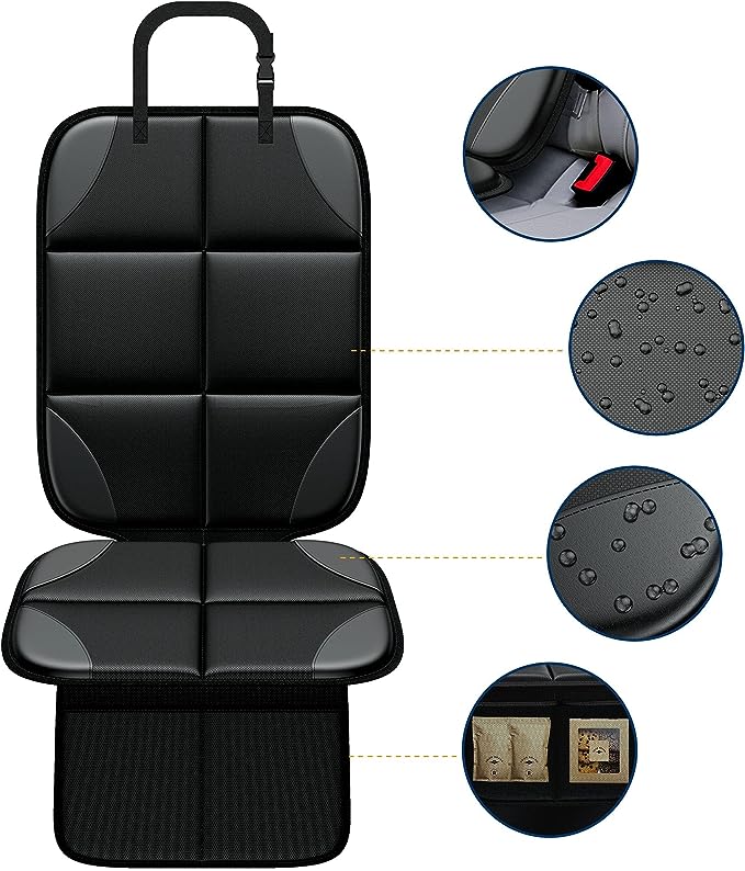 Pack Seat Protectors, no need to spend much time on cleaning works, simply wipe off the dirt with a damp cloth. You can install the MHO+ALL seat protector for carseats in 2 minutes using the adjustable strap, firmly fix the car seat protector in place.