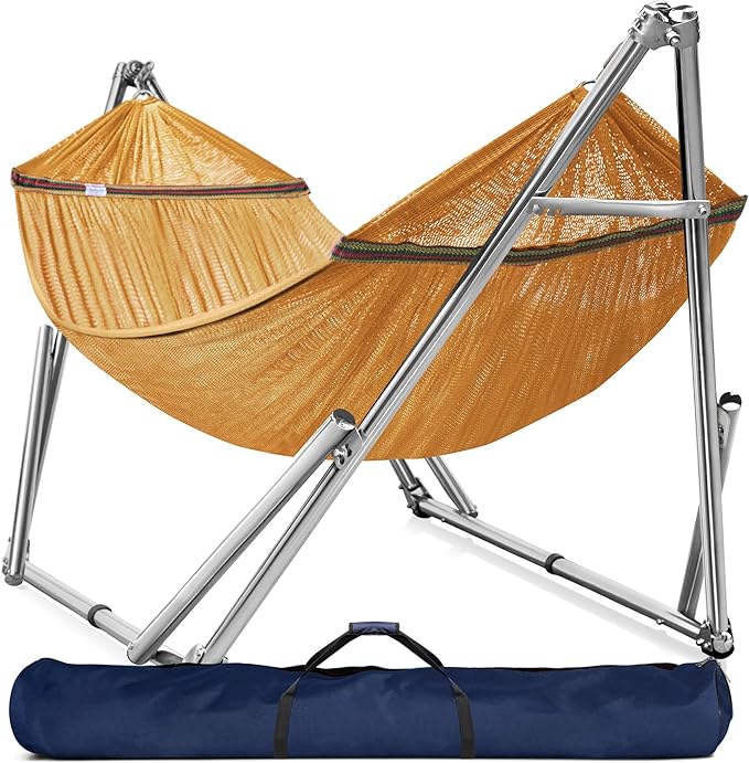 High grade solid 201 stainless steel for high endurance. Rubber feet stabilize and minimize scratching, Hammock with Stand 650lb Capacity Double Hammock with Spreader Bar,