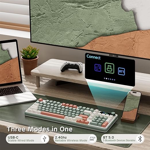 S98 Mechanical Keyboard w/Smart Display & Knob, Top Mount 96% Wireless Mechanical Keyboard BT/2.4G/USB-C, Hot Swappable,