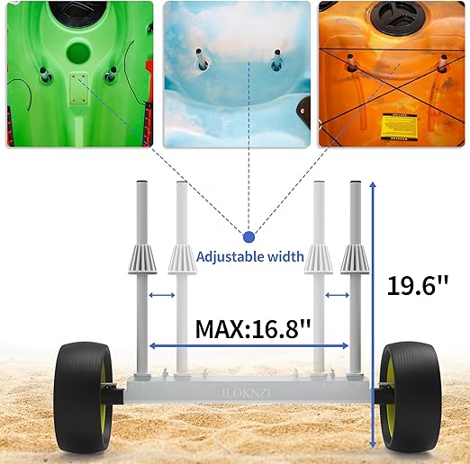design of integral forming, the tires do not need inlate and never explode, ayak Cart, Width Adjustable Canoe Trolley with Widebody