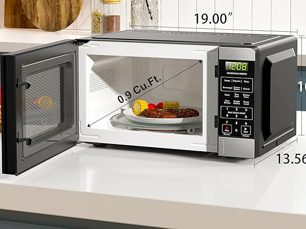 microwave oven with stainless steel look can complement your kitchen with different styles, Easily defrost frozen foods by time or weight using the simple defrost button