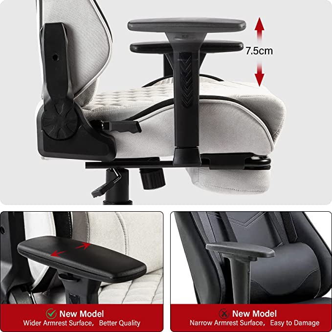 Chair Gaming Seat Lumbar Support w/Footrest Headrest white