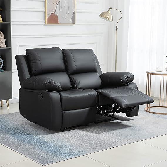 Upholstered in high-density foam padding with S spring and elastic band in seat, and doll cotton in back,PU Leather Manual Recliner Chair with Pullback Control Footrest for Living Room