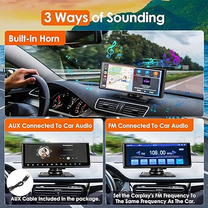 Car Audio Receiver, Drivemate, Car Buddy with Voice Control, CarPlay Dash Mount Portable Car Stereo, Android Auto, AUX/AV in/USB, AHD Rear View Camera