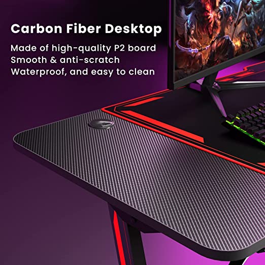 Z-Shaped Computer Gaming Desk Extra PC Desk Mouse Pad with Cable Hook