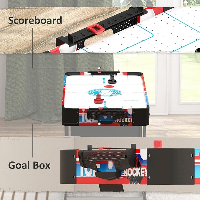quiet and even airflow to decrease friction for a smooth playing experience, Air Hockey Table for Youth and Adults, Folding Air Hockey Arcade Table with 2 Pucks