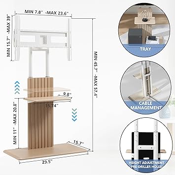 TV stand height ranges from 1258-1408mm, with a max 25-degree Swivel to match the height and angle of the sofa,  Swivel TV Mount for 45-70 inches Screens Home Office TV Stand with Storage