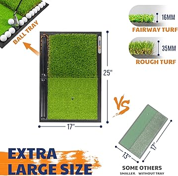 l organized and easy to be scooped out by the clubs, which helps you focus on your games. Heavy Rubber Base Dual-Turf Mat with Ball Tray, Tri-Turf Mat with Practice Golf Balls)