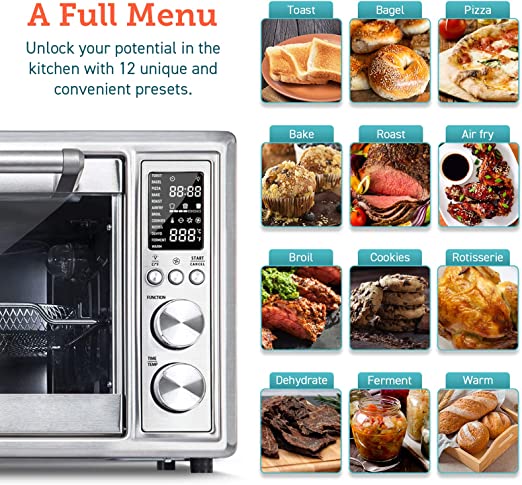COSORI Air Fryer Toaster Oven, 12-in-1 Convection Oven Countertop with Rotisserie, Stainless Steel 32QT/32L, 6-Slice Toast, 13-inch Pizza,100 Recipes, Basket, Tray(6 Accessories)Included, CO130-AO