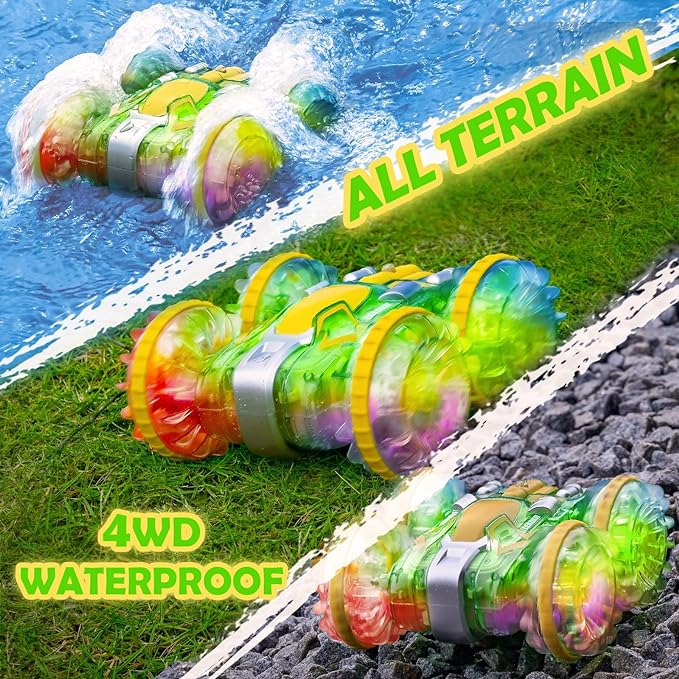 Amazing yellow shell looks like a lightning in the dark to give every kids a summer perfect experience. 360°Rotation 180°Flip Monster Truck, Pool Water Toy Kids Boys