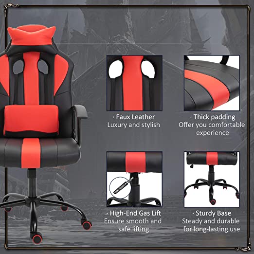 Gaming Chair with Footrest, Ergonomic Office Chair, Adjustable Swivel Leather Desk Chair, Reclining High Back Computer Chair with Lumbar Support and Headrest
