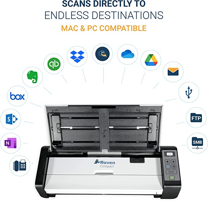 Raven Compact Document Scanner - Fast Duplex Scanning, Ideal for Home or Office, Scan to Mac or Windows PC, Includes Raven Desktop Software (USB + WiFi)