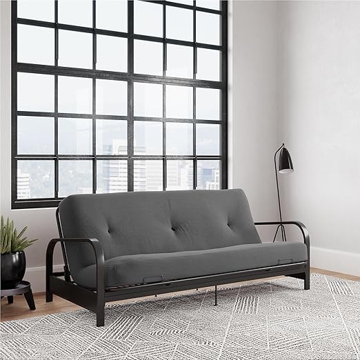 high density thermobonded polyester core and soft medium support feel, Metal Futon Frame with 6” Mattress,