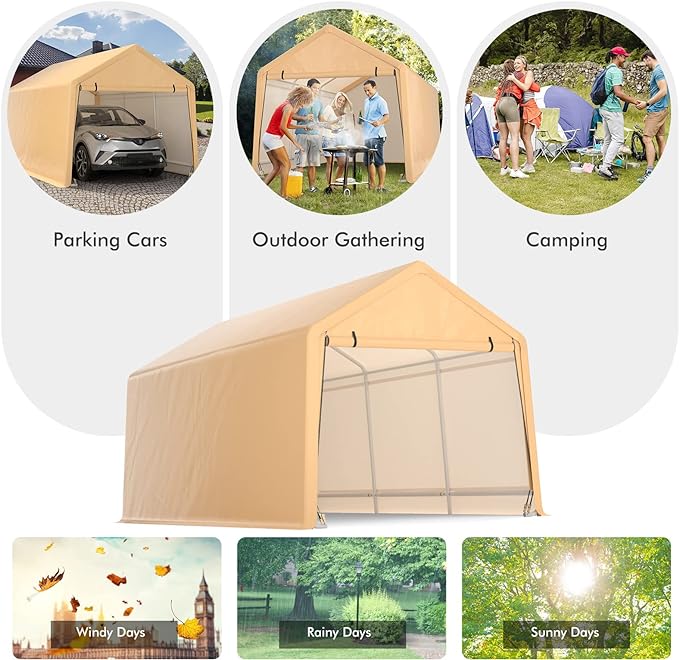 All Season Car Canopy for all typs of  cars, Portable Garage with Roll Up Removable Doors,  10.5ft x 17 ft x 9.2ft (L x W x H)