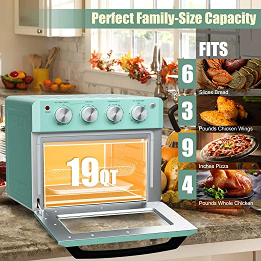 COSTWAY Air Fryer Oven, 7-in-1 Convection Oven with Air Fry, Bake, Broil, Toast, Dehydrate, Pizza, Warm Function, 1550W Air Fryer Toaster Oven with Timer, Temperature Control, 5 Accessories