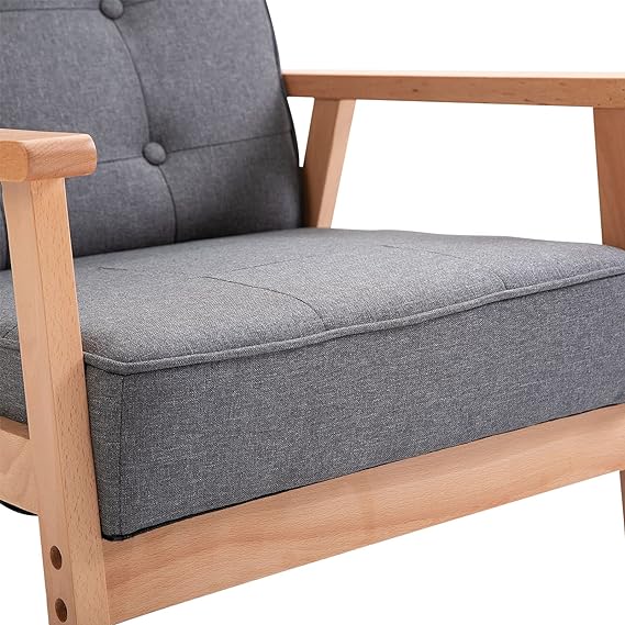Soft cushioned seat offers a supreme level of comfort, Modern Living Room Chair with Wood Legs and Thick Padding for Bedroom,