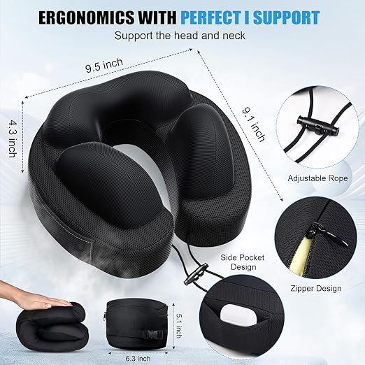 Featuring a cutting-edge design that provides 360° head support and two additional support points in a natural U-shape, Pure Memory Foam Perfect Neck Support with Carry Bag
